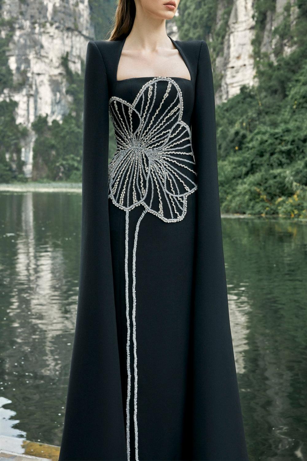 Floral Crystal Patterned Dress - TRACY COUTURE
